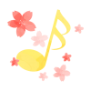 水彩風の桜と音符　黄色