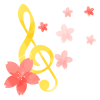 水彩風の桜とト音記号　黄色