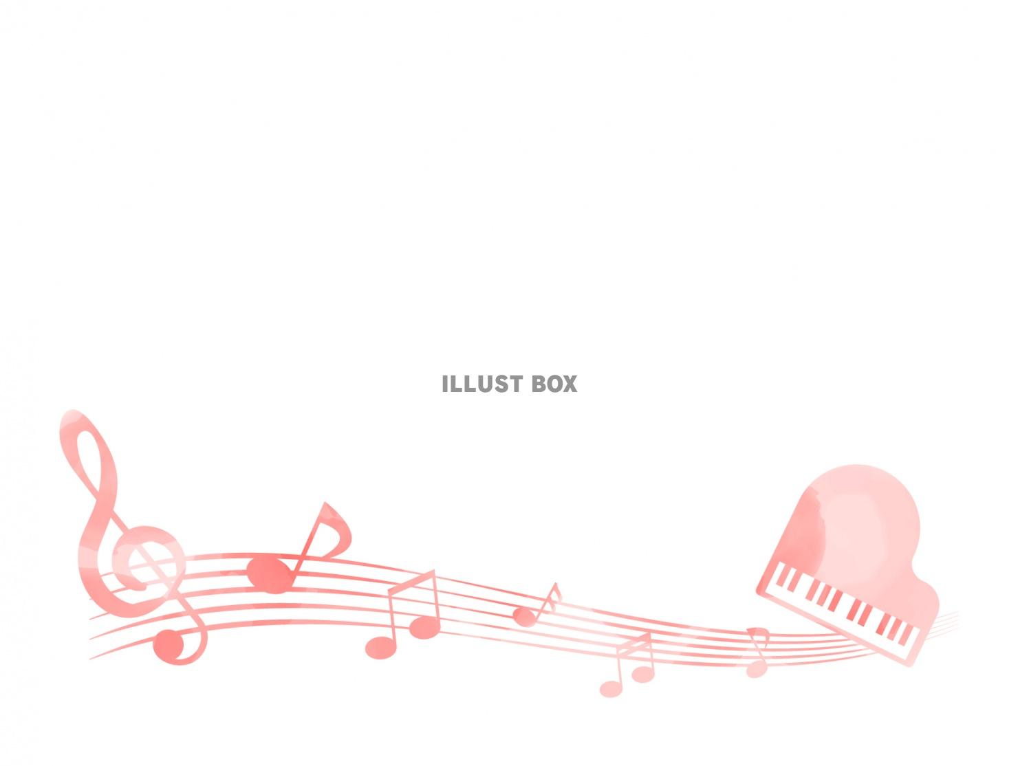 水彩風のピンクの音符とピアノのフレーム