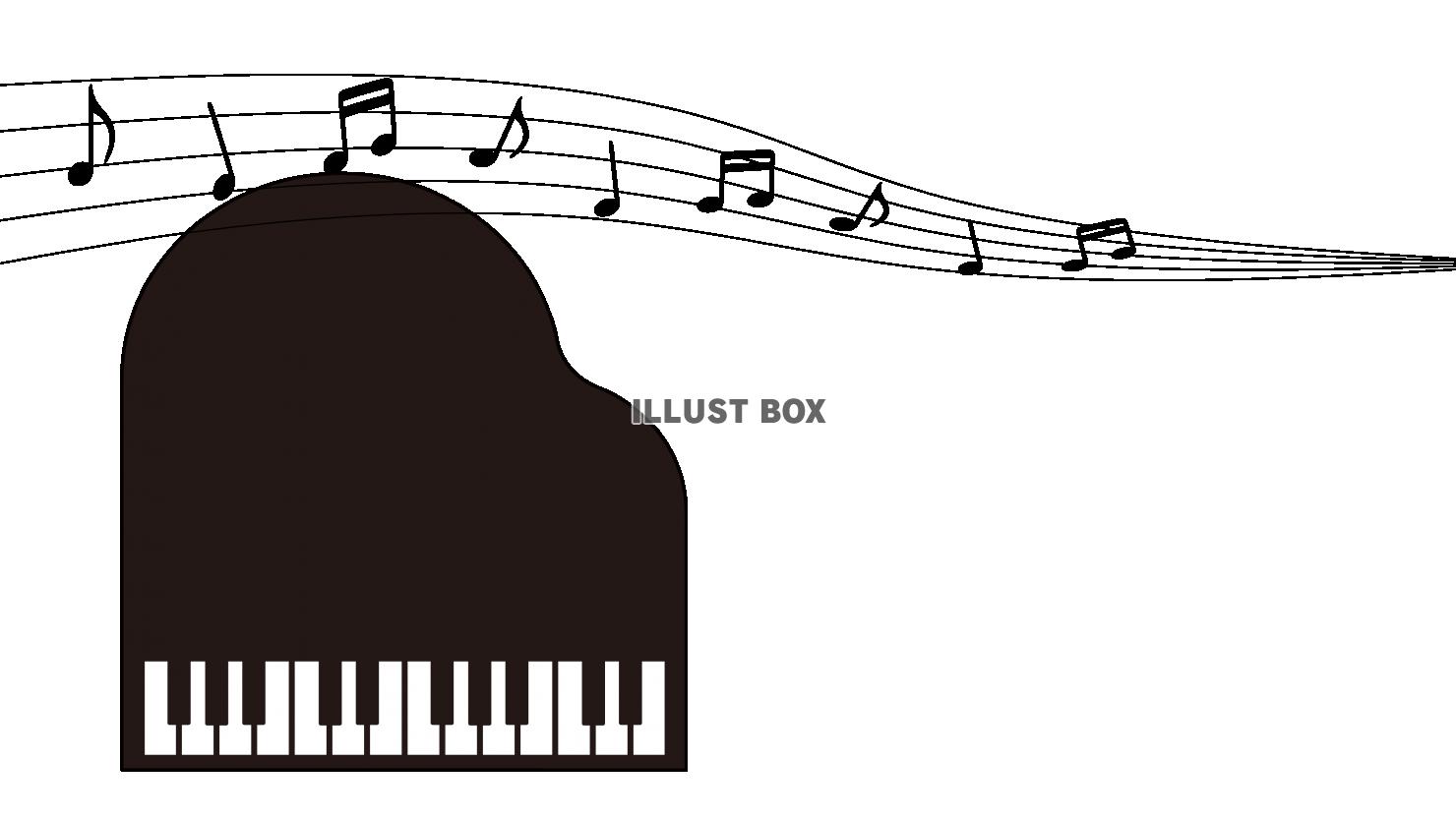 黒いグランドピアノと音符