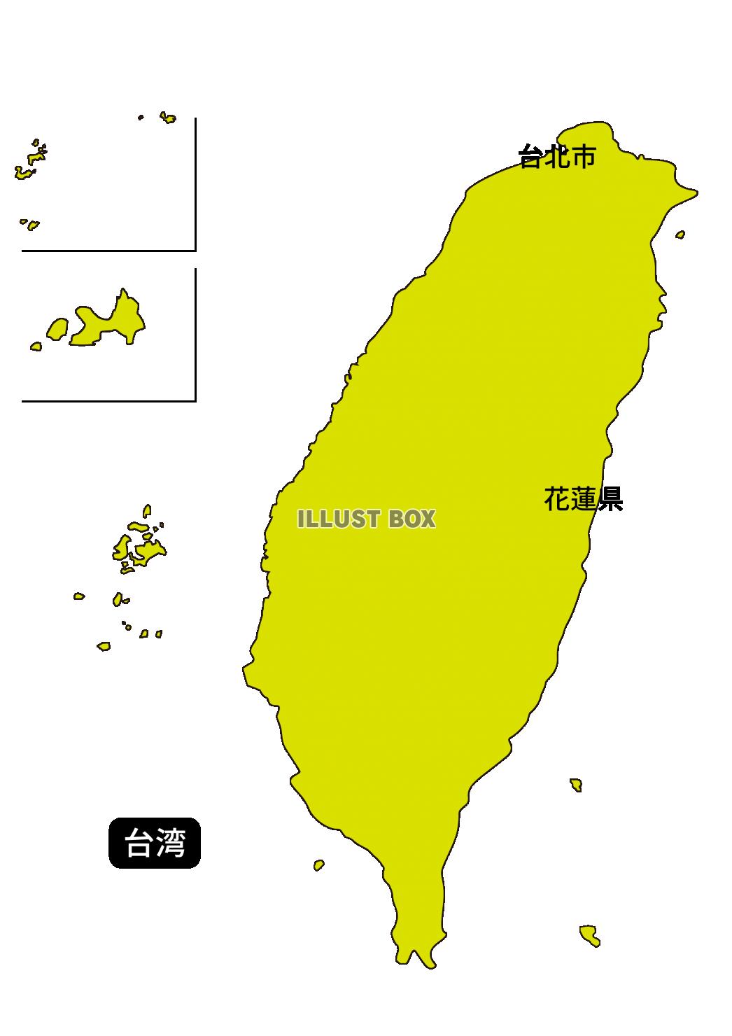 18_地図_海外・台湾・シルエット・緑色・台北と花蓮