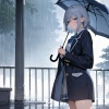 梅雨に傘をさして登下校する女子高生
