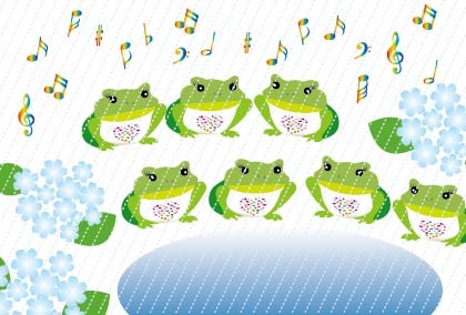 梅雨のイラストは紫陽花とカエルの合唱です!