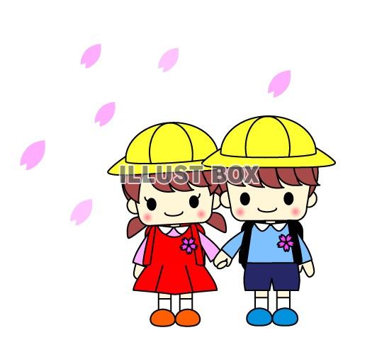 無料イラスト 手つなぎ小学生 男の子女の子 入学式