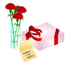 花瓶に挿したカーネーションとメッセージカード＆プレゼント