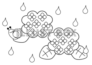 無料イラスト あじさいとかたつむりの塗り絵
