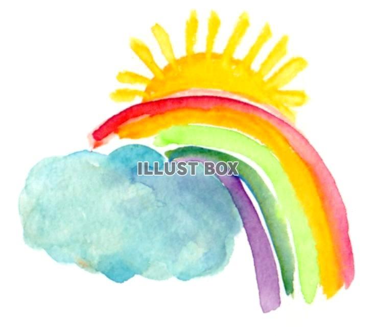 無料イラスト 虹と太陽と雲