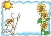 夏の太陽　ひまわりと子供フレーム　飾り枠