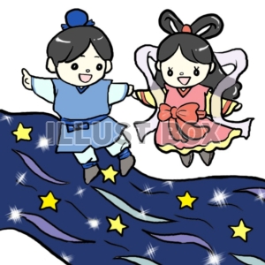 無料イラスト 天の川の上の織姫と彦星 七夕