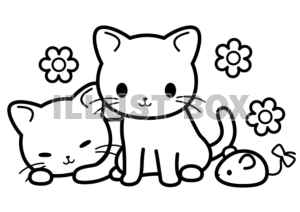 無料イラスト なかよし子猫 塗り絵