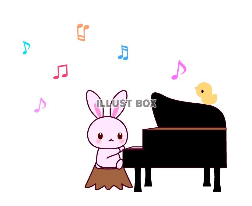 ピアノ演奏うさぎのイラストカット