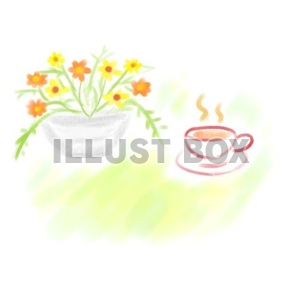 無料イラスト 花鉢とコーヒー