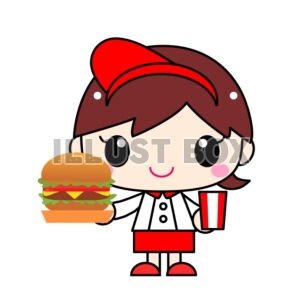 ハンバーガーショップ店員女の子イラスト