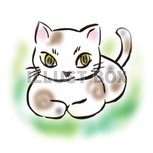 【絵手紙風イラスト】三毛猫　香箱を作る