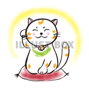 【絵手紙風イラスト】招き猫　右手をあげる