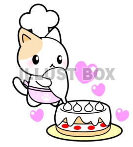 無料イラスト ケーキ職人猫ちゃんのイラストカット