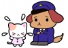 犬のおまわりさん（警察官）＆迷子の子猫ちゃんイラスト