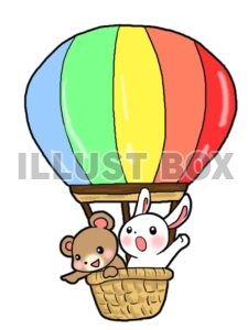無料イラスト 気球に乗ったくまちゃん うさぎちゃん 動物