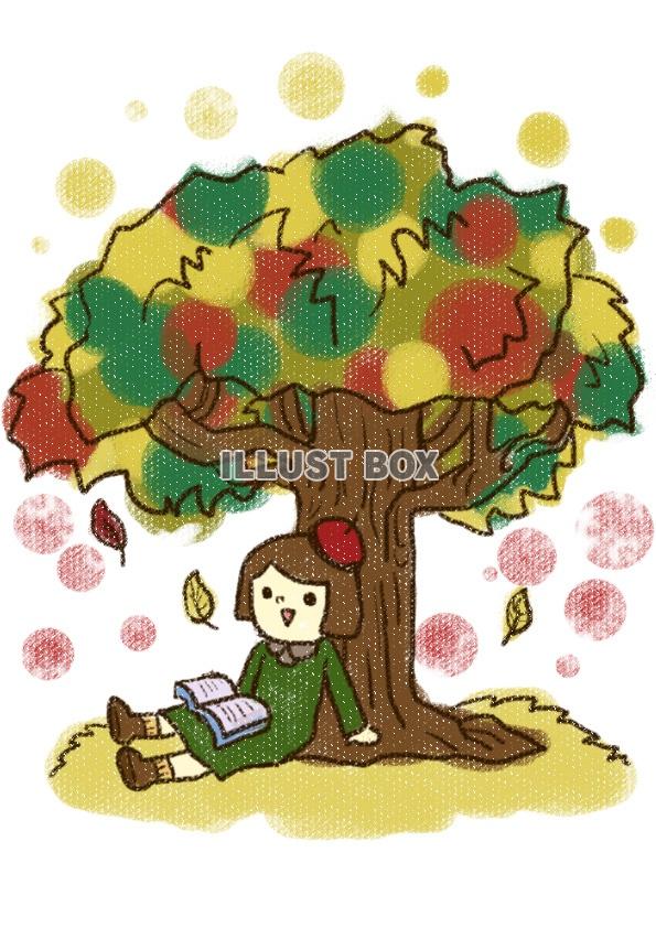 秋　落ち葉の上で読書する女の子