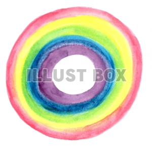 無料イラスト 手作りクレヨンと水彩絵具で描いた 円い虹