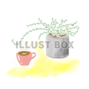 観葉植物とマグカップのコーヒー