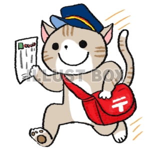 無料イラスト ねこ郵便屋さん 配達中