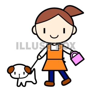 無料イラスト 犬の散歩をする女性のイラスト