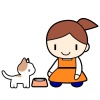 猫に餌をあげる女性のイラスト