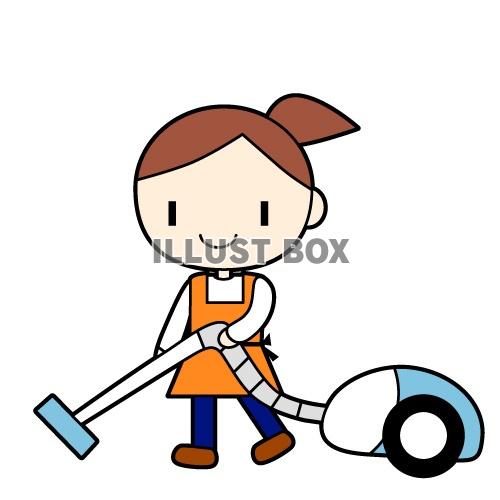 無料イラスト 掃除機をかける女性のイラスト