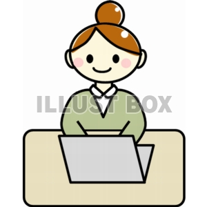無料イラスト パソコン入力をする女性 便利屋