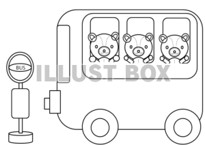 無料イラスト バスとバス停のぬりえ