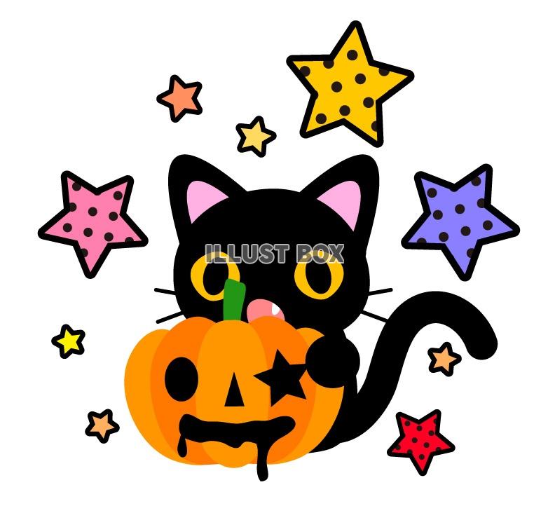 無料イラスト ハロウィン 黒猫とジャックランタンポップなイラスト