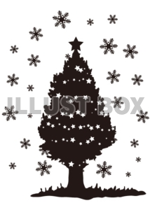 【シルエット】雪と星のクリスマスツリー