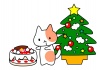 クリスマスケーキとよだれをたらした猫ちゃんイラストカット