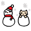 クリスマスの一コマ　雪だるまとねこ