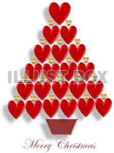 クリスマス・赤いハートのツリー