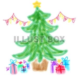 無料イラスト 手書き風 クリスマスツリーとプレゼント