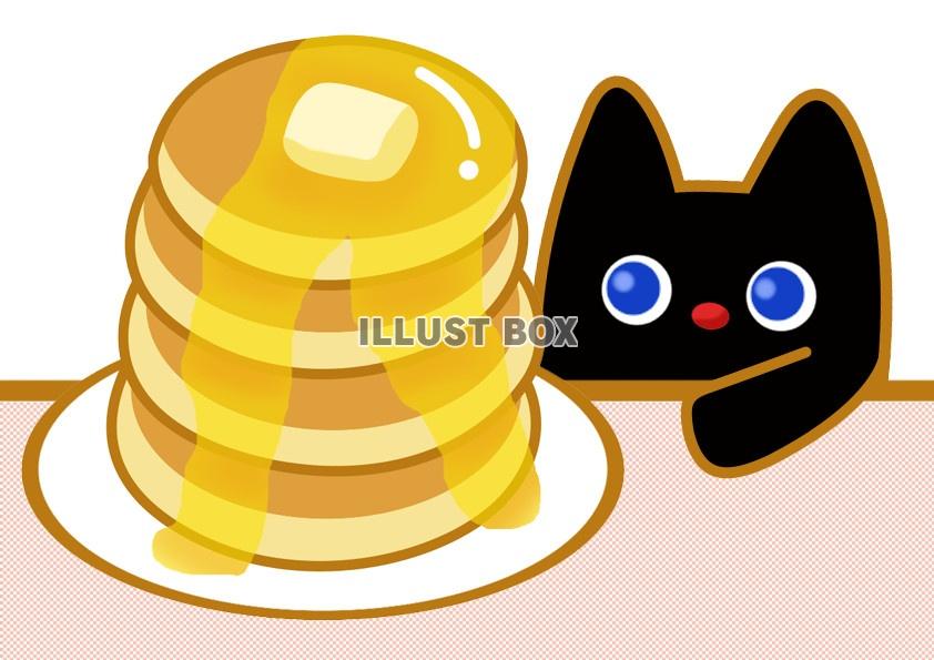 無料イラスト ホットケーキにうっとりする猫