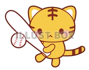 野球をしているトラ（猫？）のイラスト