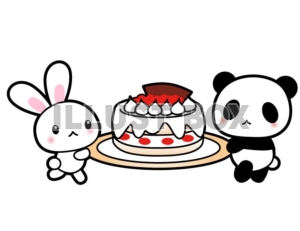 無料イラスト ケーキを持ったパンダとウサギのイラスト