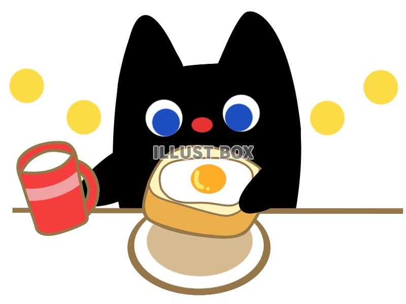 目玉焼きトーストを食べる猫
