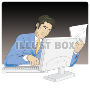 無料イラスト ワンポイントイラスト パソコンに向かって残業する男性