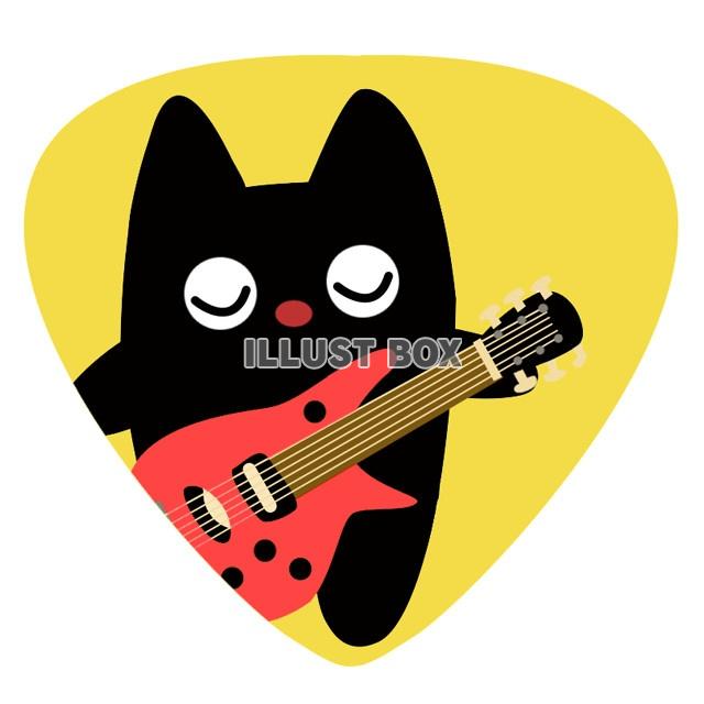 無料イラスト うっとりギターを弾く猫のピック