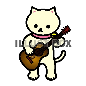 無料イラスト しろねこギタリスト アコースティックギター