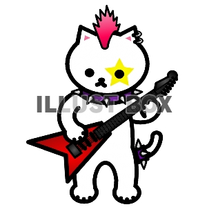 無料イラスト しろねこパンクギタリスト エレキギター