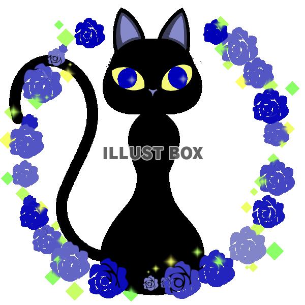 無料イラスト 黒猫と青いバラ 透過png Eps
