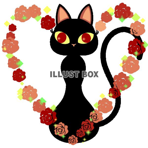 黒猫と赤いバラ【透過PNG】【EPS】