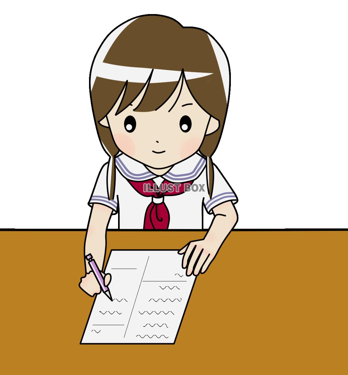 無料イラスト 透過ｐｎｇ テスト中の中学生2 夏服