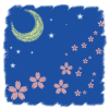 瑠璃色の夜明け 月と桜 [透過PNG]