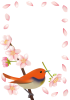【枠・フレーム素材　透過PNG】　桜の花とコマドリ（駒鳥）02
